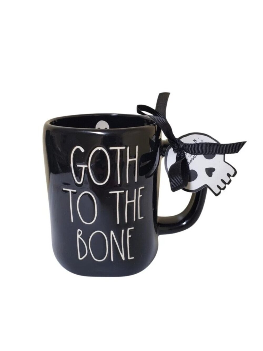 Rae Dunn Goth to the Bone Viral Halloween Black Glossy Ceramic Coffee Mug NWT
